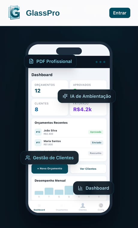 Aplicativo GlassPro para vidraçarias